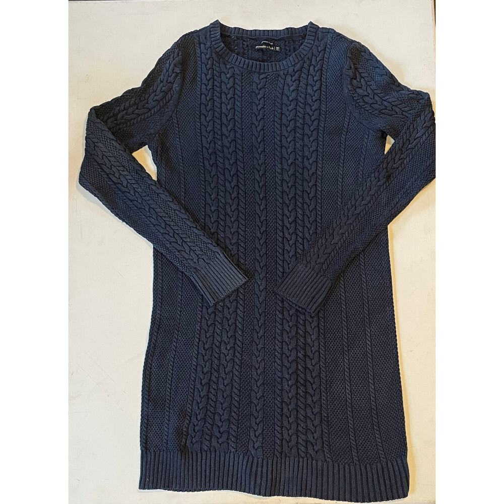 Abercrombie & Fitch Women Navy Cable Knit Sweater Dress MT Cotton Blend academia